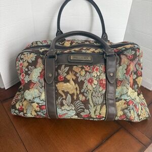 Palladio Vintage Tapestry Duffel Bag Floral Deer Woodland Weekender Brown Large